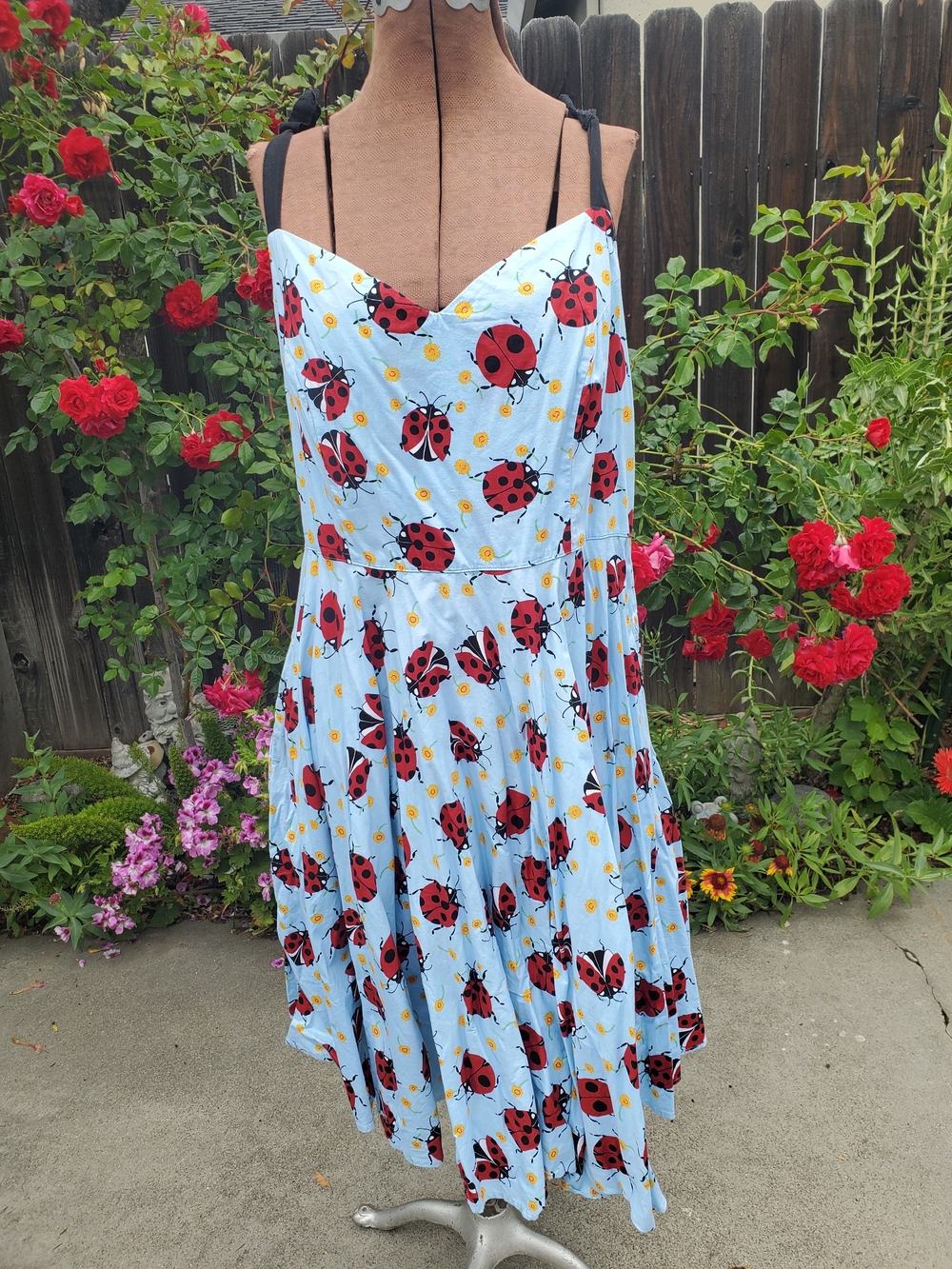Hell Bunny Light Blue Ladybug Print Midi Dress